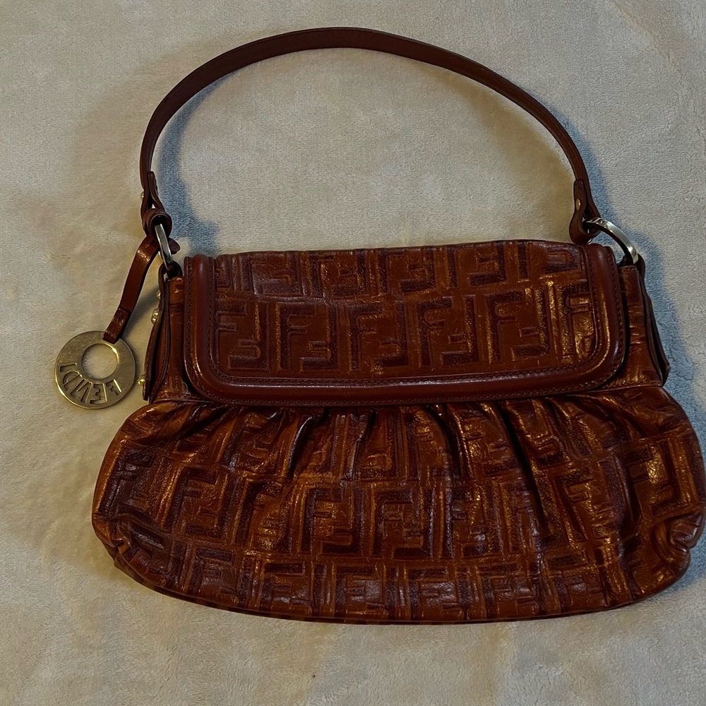 Authentic FENDI ZUCCA Embossed Bordeaux Leather chef bag